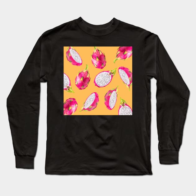 Dragon Fruit Pattern Light Orange - Summer Fruits Long Sleeve T-Shirt by CRAFTY BITCH